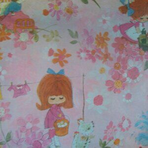 Vintage PINK Wrapping Paper- Folded Sheet -Retro Style-Animals and Flower Power